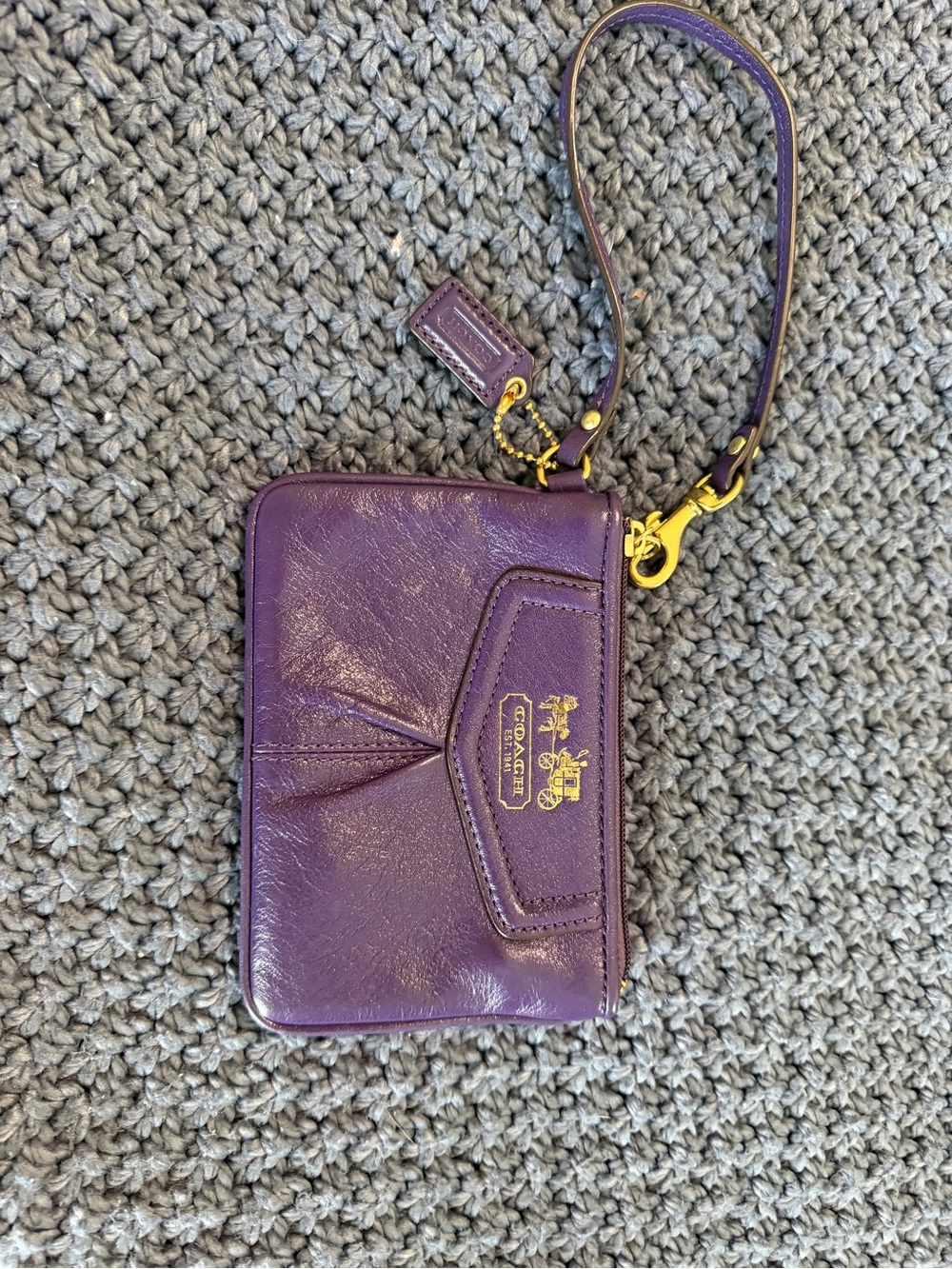 Coach Purple Leather Wristlet with Gold Hardware